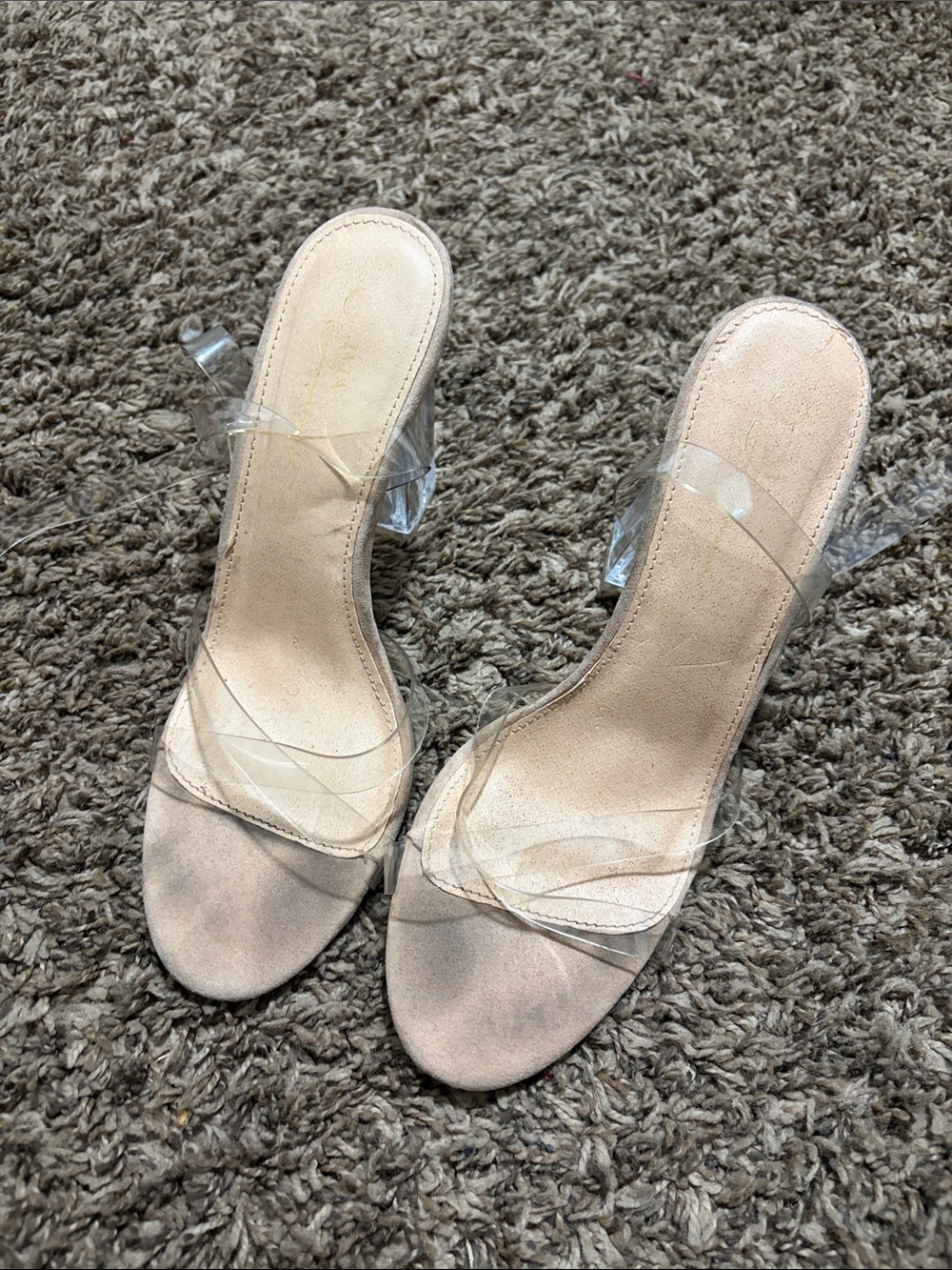 Nude Clear Strap Women's Slide Heels